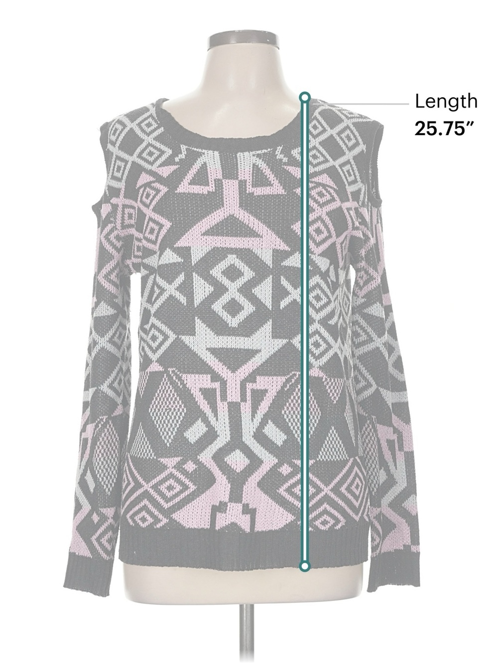 Women's vintage Black & Pink Geometric Cold-Shoulder Sweater - Picture 8 of 8